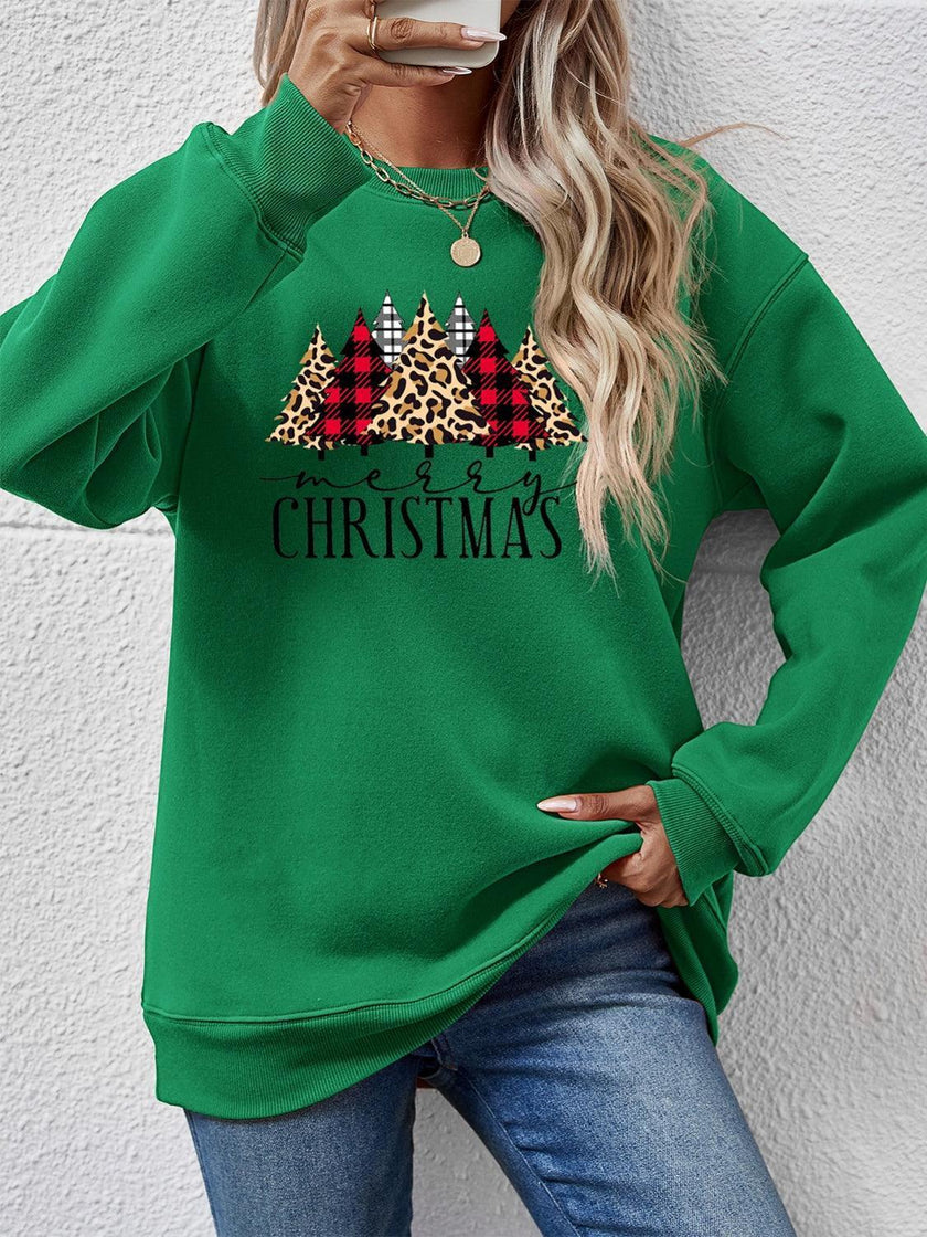 MERRY CHRISTMAS Round Neck Long Sleeve Sweatshirt - Cape Cod Fashionista
