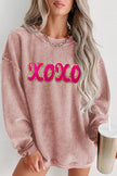 XOXO Sequin Round Neck Dropped Shoulder Sweatshirt - Cape Cod Fashionista