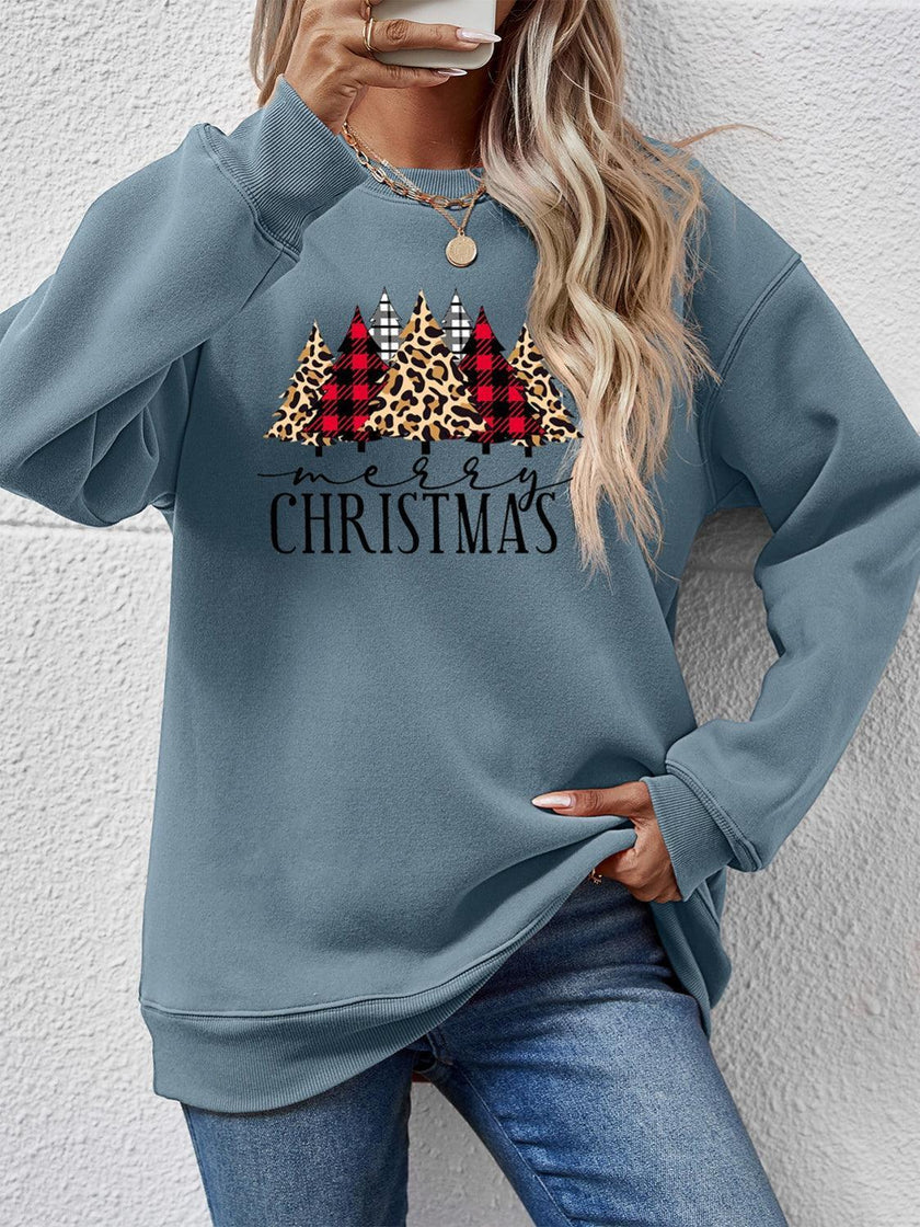MERRY CHRISTMAS Round Neck Long Sleeve Sweatshirt - Cape Cod Fashionista