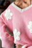 Flower V-Neck Dropped Shoulder Sweater