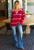 Haptics Collared Neck Striped Contrast Sweater - Cape Cod Fashionista