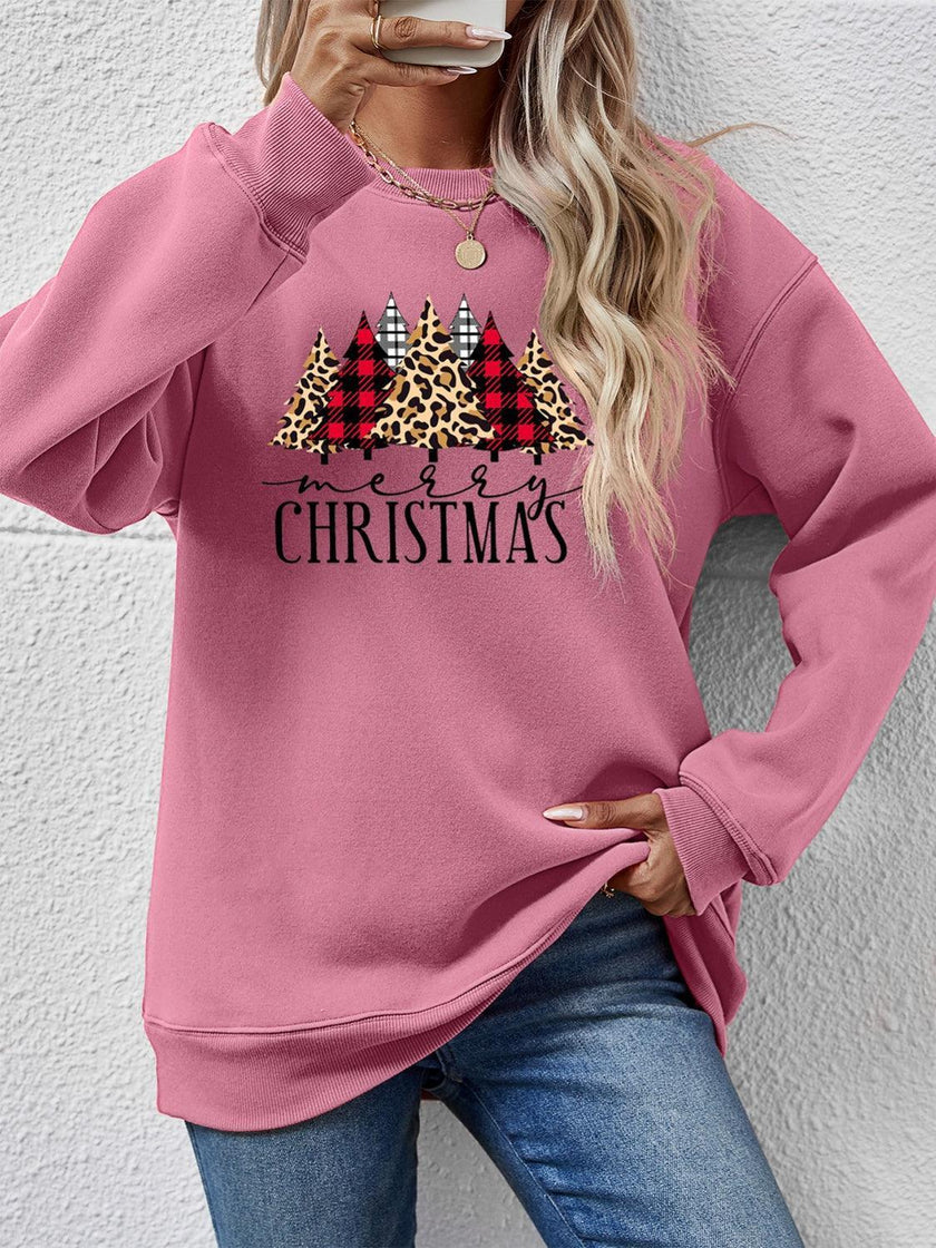 MERRY CHRISTMAS Round Neck Long Sleeve Sweatshirt - Cape Cod Fashionista