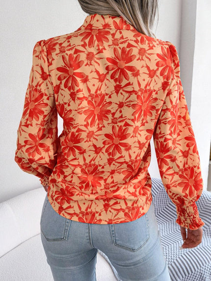 Floral Collared Neck Long Sleeve Shirt - Cape Cod Fashionista