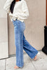 Chez Josephine Pearl Stud High Rise Wide leg Medium Wash Jeans