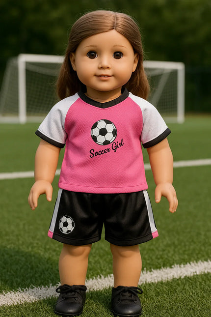 2 Piece SOCCER GIRL – Pink & Black Uniform for American Girl Doll