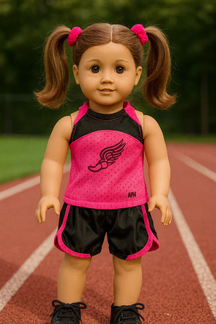 TRACK STAR – 3 piece Pink & Black Running Set for American Girl Doll