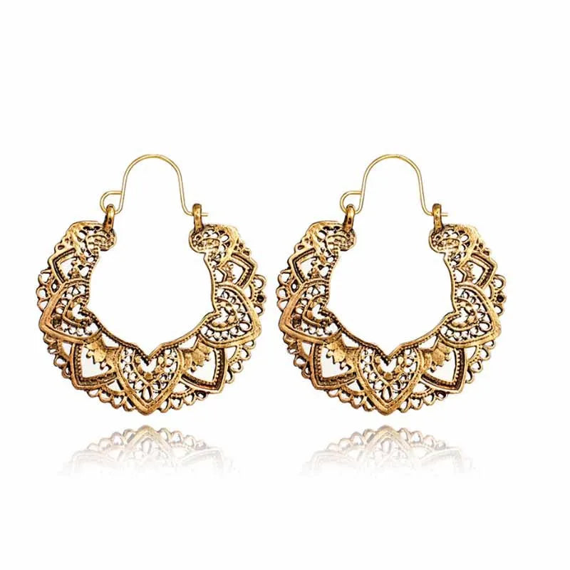 Antique Gold & Silver Ornate Filigree Boho Hoop Earrings | Vintage Statement Drops