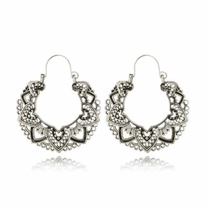 Antique Gold & Silver Ornate Filigree Boho Hoop Earrings | Vintage Statement Drops