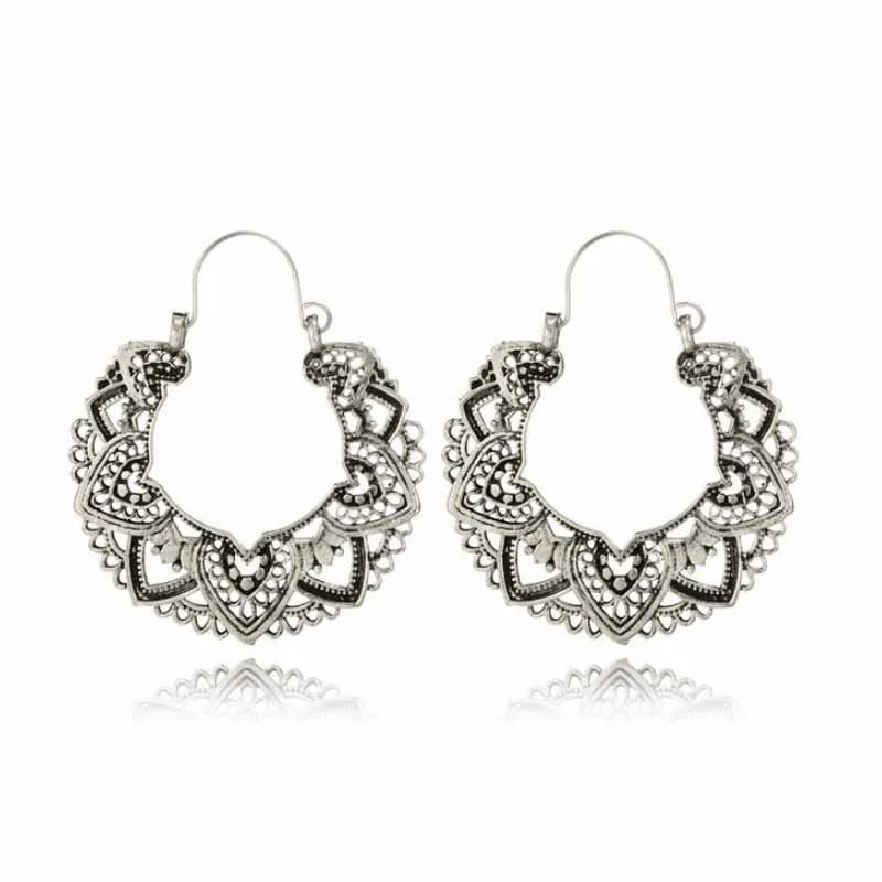 Antique Gold & Silver Ornate Filigree Boho Hoop Earrings | Vintage Statement Drops