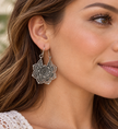 Indian-Inspired Mandala Floral Drop Earrings | Boho Silver