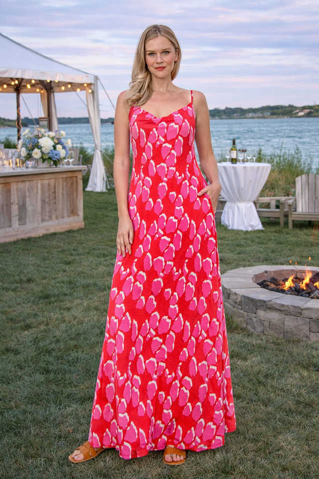 Artistic Allure: Jersey Slip Fully Lined Maxi Dress with Pocket