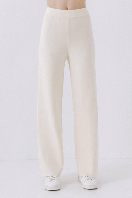 ENGLISH FACTORY women ivory wide leg knit pants styled with matching sweater lifestyle