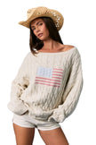 Women’s Cream American Flag Cable Knit Sweater