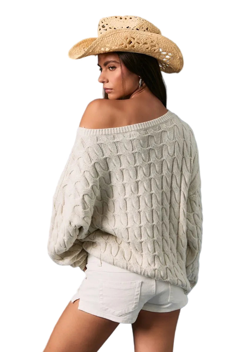 women cream patriotic knit sweater boat neck detail back