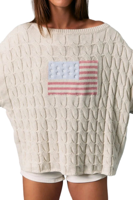 women cream american flag cable knit sweater front view