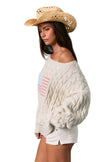 Women’s Cream American Flag Cable Knit Sweater