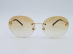 Authentic Chanel Rimless Designer Gold Round Sunglasses