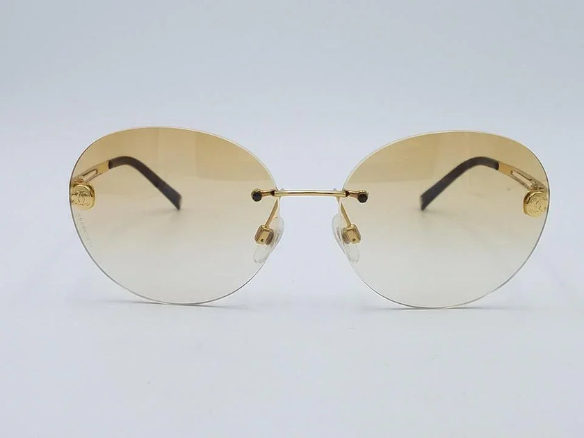 Authentic Chanel Rimless Designer Gold Round Sunglasses - Cape Cod Fashionista