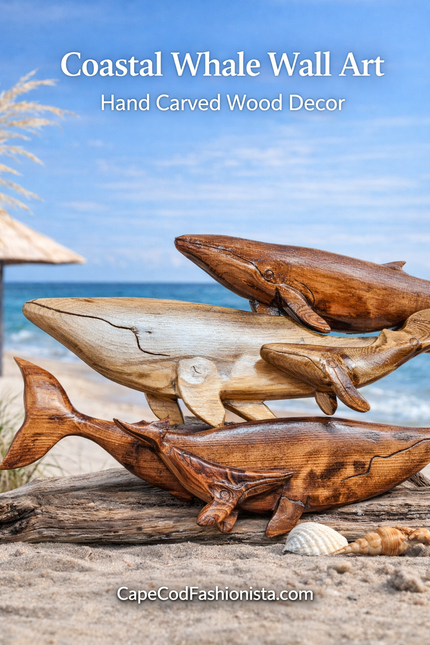 Cape Cod Hand-Carved Humpback Whale Mother & Calf Wood Sculpture – Coastal Beach House Wall Art by D.Q.R.