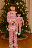 Candy Cane Striped Matching Girl & Doll Christmas Pajama Set