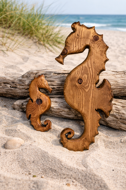 Cape Cod Hand-Carved Wooden Seahorse Wall Art – Coastal Beach House Decor by D.Q.R.