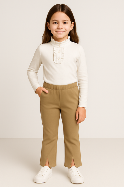 Girls Front Spit Hem Pants with Pockets