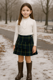 E-Land Girls’ Ruffle Top, Tartan Skirt & Riding Pants