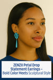 ZENZII LONG SILVER Flower Petal Drop Earring