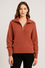 Half Zip Ribbed Sweater for Women – Cozy Cotton Blend Balloon Sleeve Knit