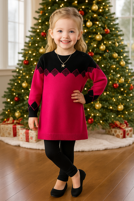 Girls Almost Argyle Hot Pink Sweater Dress