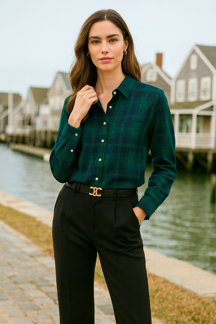 Women's Flannel Button Down Top-Casual Chic