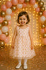 JUSBE Kids: Long Gold/Blush Polka Dot Layered Tulle  Dress