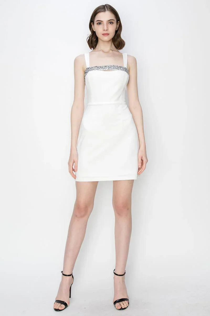 Crystal Embellished Front Cut-out Detail Mini Dress - Cape Cod Fashionista