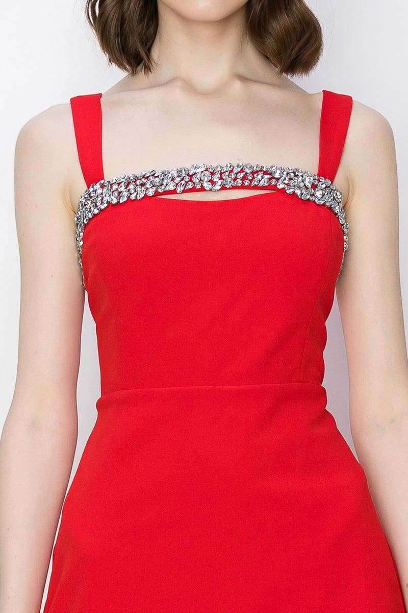 Crystal Embellished Front Cut-out Detail Mini Dress - Cape Cod Fashionista