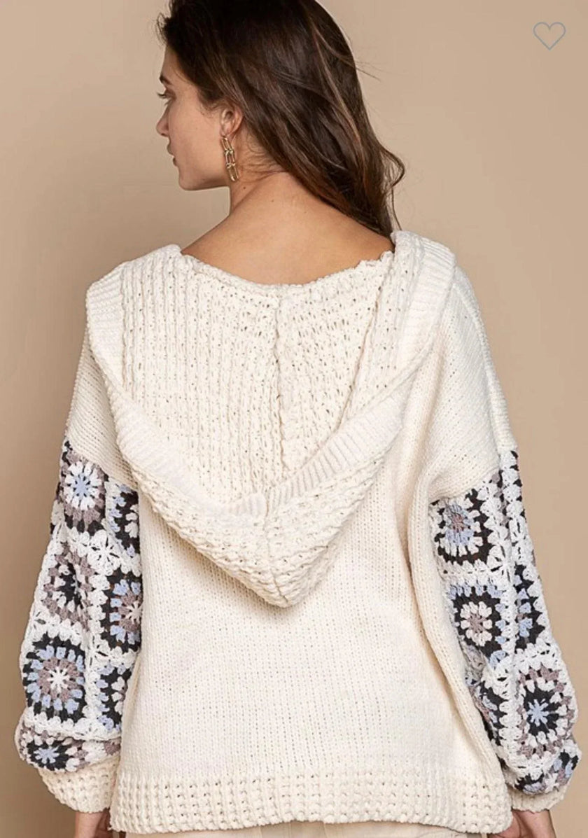 POL Cozy Crochet Granny Square Patchwork Boho Cardigan Hoodie