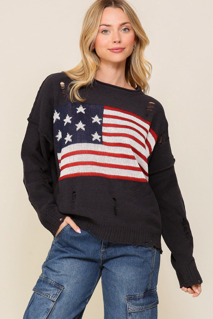 Distressed USA Flag Patriotic sweater
