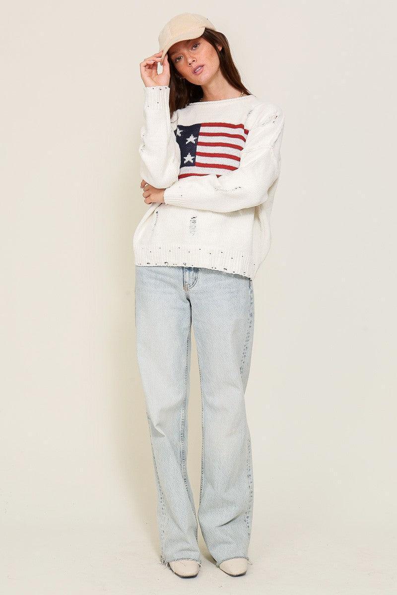 Distressed USA Flag Patriotic sweater