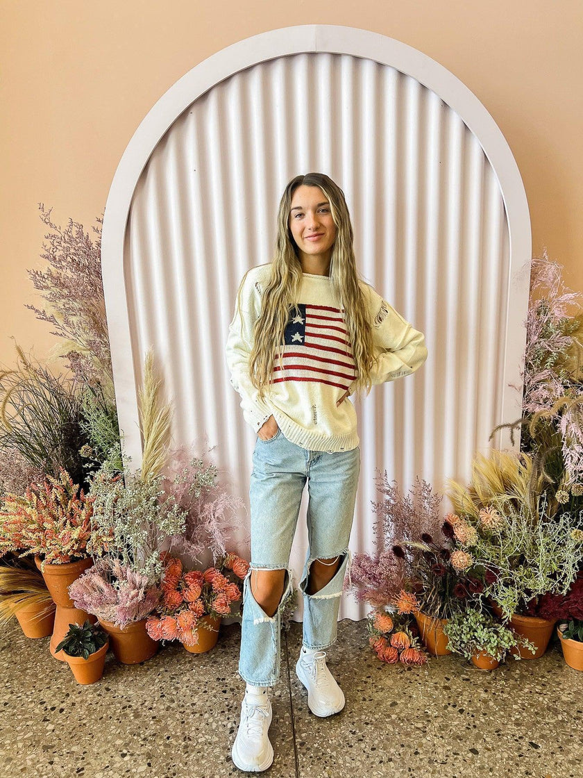Distressed USA Flag Patriotic sweater