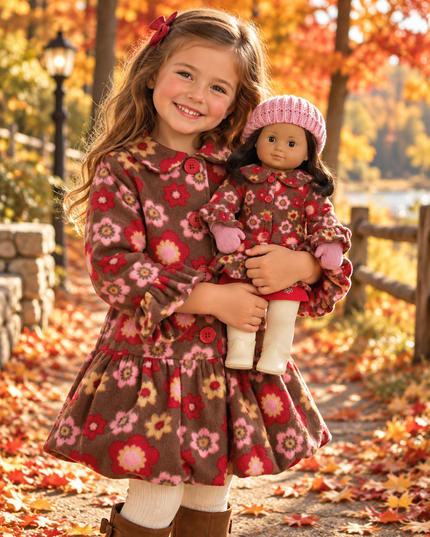 American GIrl/Bitty Bitty  Matching Floral Fleece Coat Girls Size 5/6 Bitty Baby Doll Jacket