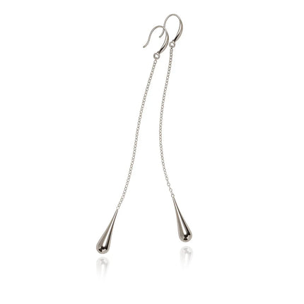 Long Teardrop Chain Drop Earrings | Silver Stainless Steel
