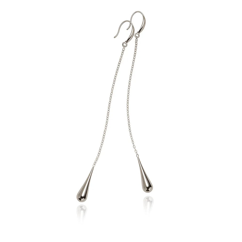 Long Teardrop Chain Drop Earrings | Silver Stainless Steel