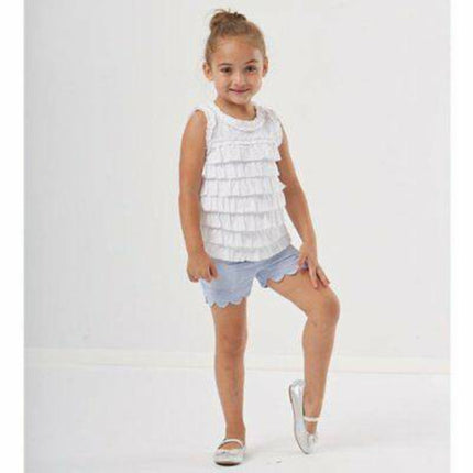 E-LAND KIDS BLUE WHITE GINGHAM SCALLOP GIRLS SHORTS