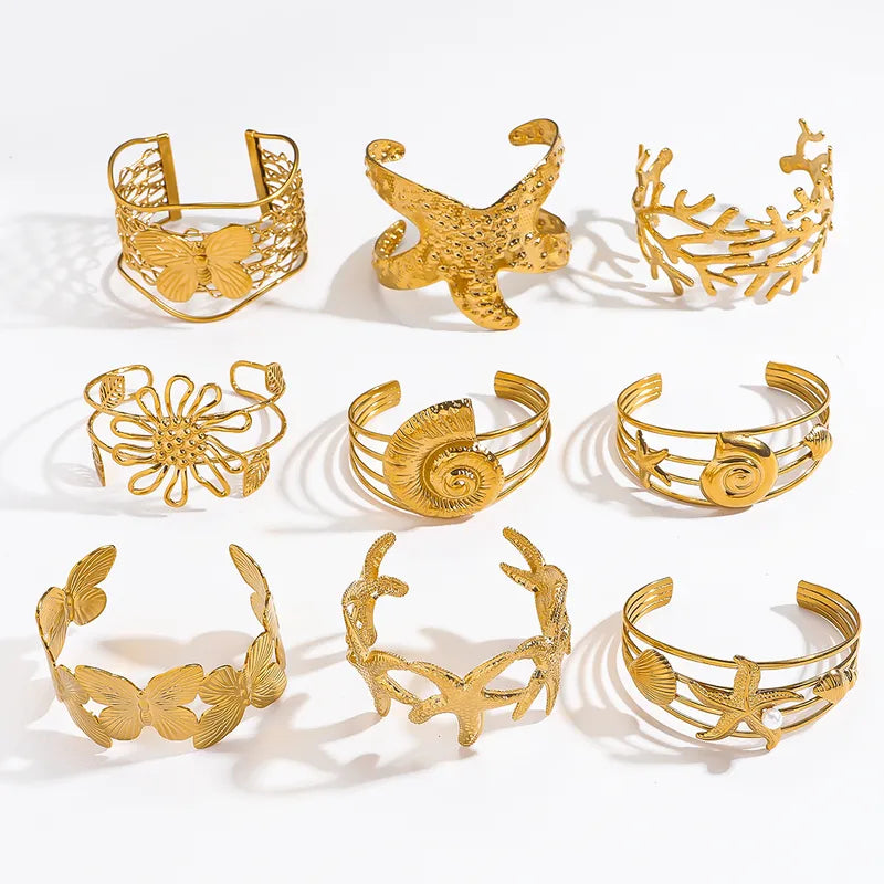 Coral Branch Cuff Bracelet – 18K Gold Plated or Silver Stainless Steel Coastal Jewelry