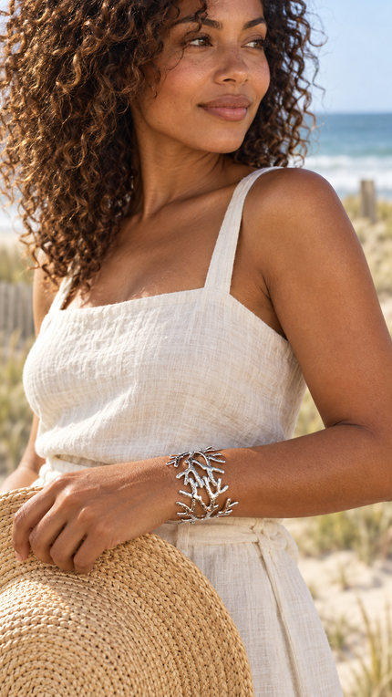 Coral Branch Cuff Bracelet – 18K Gold Plated or Silver Stainless Steel Coastal Jewelry