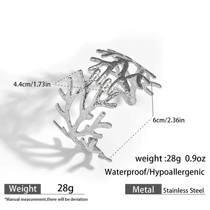 Coral Branch Cuff Bracelet – 18K Gold Plated or Silver Stainless Steel Coastal Jewelry