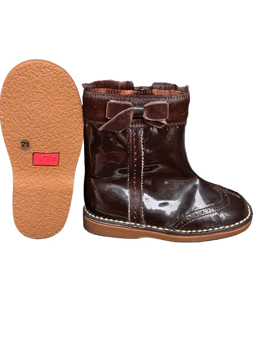 Eli Charol Marron Velvet-Bow Boot – NIB-Size 23