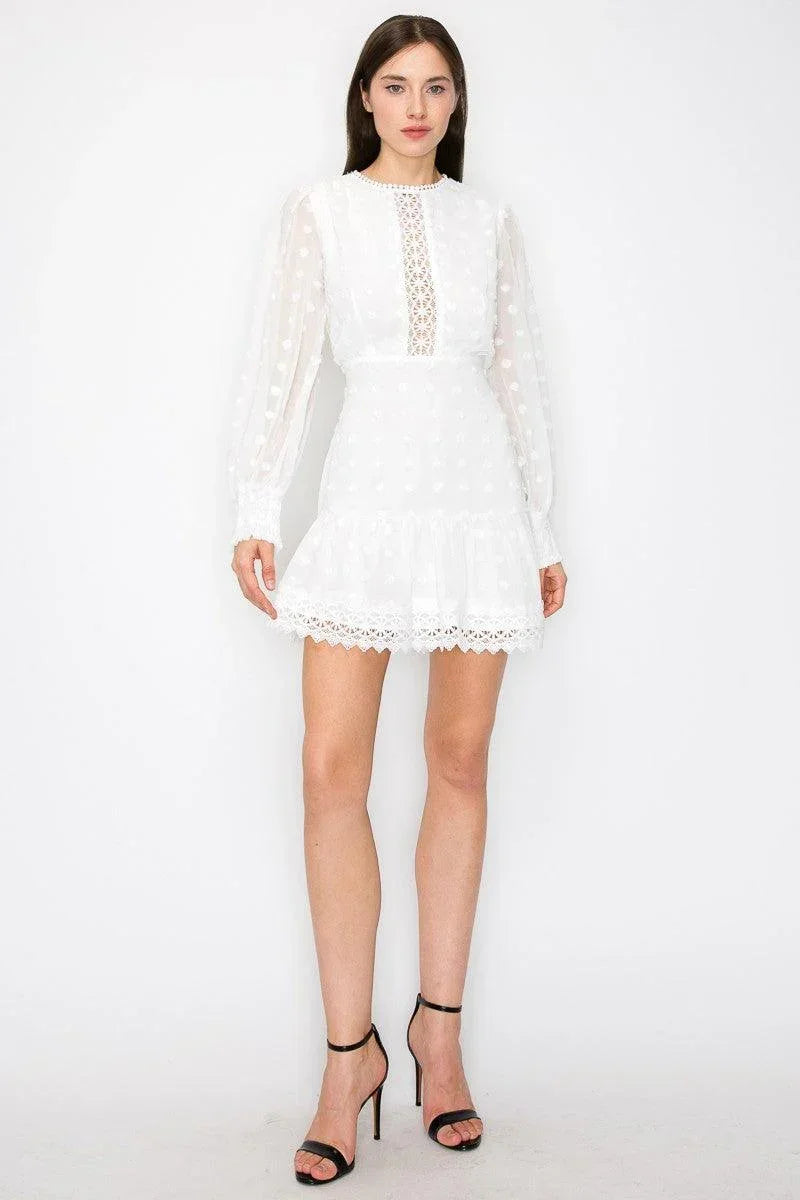 Skye Cloud Embroidered High Waist 3D Appliques Ruffle Hem Flare Dress