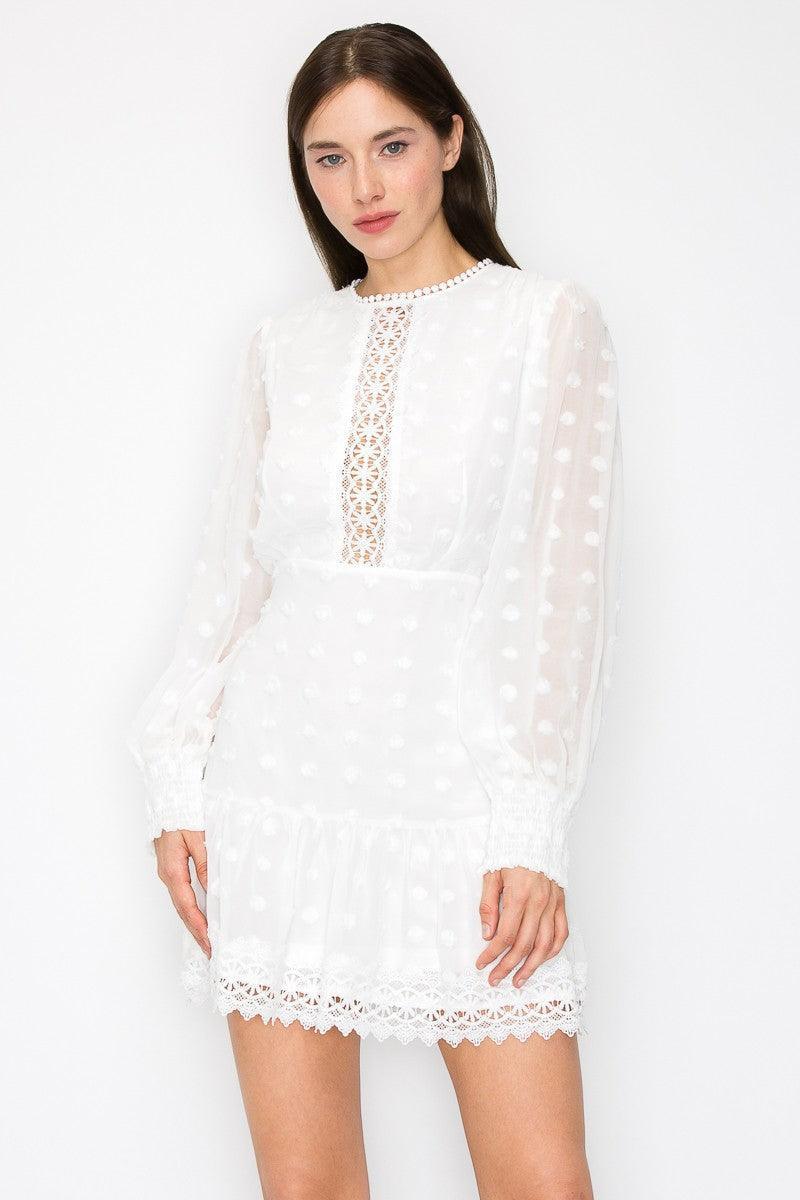 Skye Cloud Embroidered High Waist 3D Appliques Ruffle Hem Flare Dress