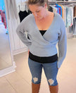 Lightweight Faux Wrap Sweater – Soft Blue