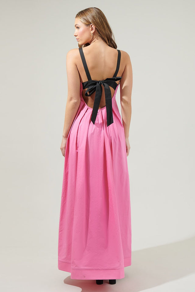 Pink Pleated Monroe Maxi Bow Back Dress